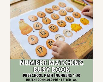 Farm Math Busy Book, Number Recognition Printable 1-20, Preschool Curriculum, Homeschool Math, Kindergarten Math Center, Counting Busy Book
