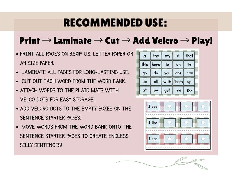 Sentence With Instruct Sentence Builder Busy Book Printable – Sight Word and CVC Reading ...