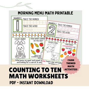 Farm Counting Worksheets – Preschool Math Printables, Number Recognition, Ten Frame & Tracing Activities