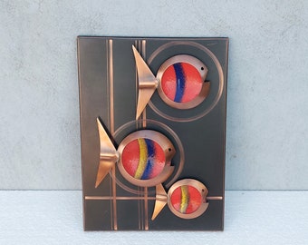 Vintage Art Wall Decoration Copper Picture in 3D Optics, W. Germany 50s