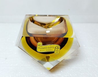 Alessandro Mandruzzato Sommerso Diamond-Shaped Murano Glass Ashtray, Italy 1960s