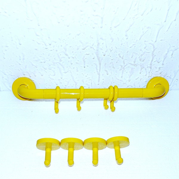 Yellow and Green Set of clothes rails and four hooks - Memphis style, Yugoslavia 80s