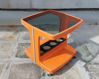 Marc Held for Prisunic, Space Age Plastic Mini Bar Cart, Trolly Coffee Table and Drink Cart - France 70's