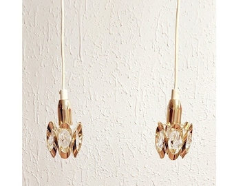Juego de 2 mini lámparas colgantes de cristal, estilo Palwa años 60