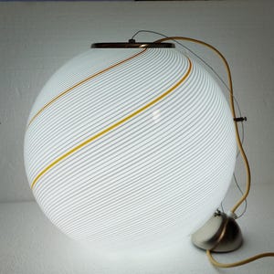 16" Murano Glass Globe Pendant Lamp, with Spiral Stripes from Italy 70s