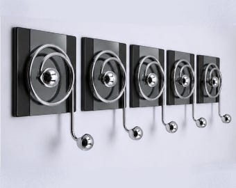 Rare Set of 5, Wall Coat Hooks, style Willy Rizzo for Mario Sabota, Italy 70s
