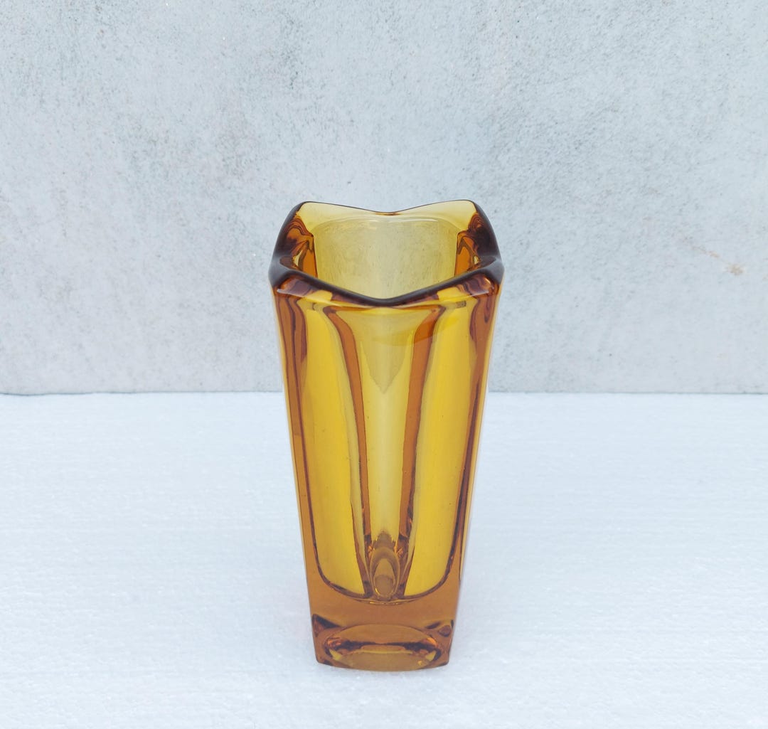 ボヘミアン アンバー アートガラス花瓶、Jiri Zejmon 作、Sklo Union