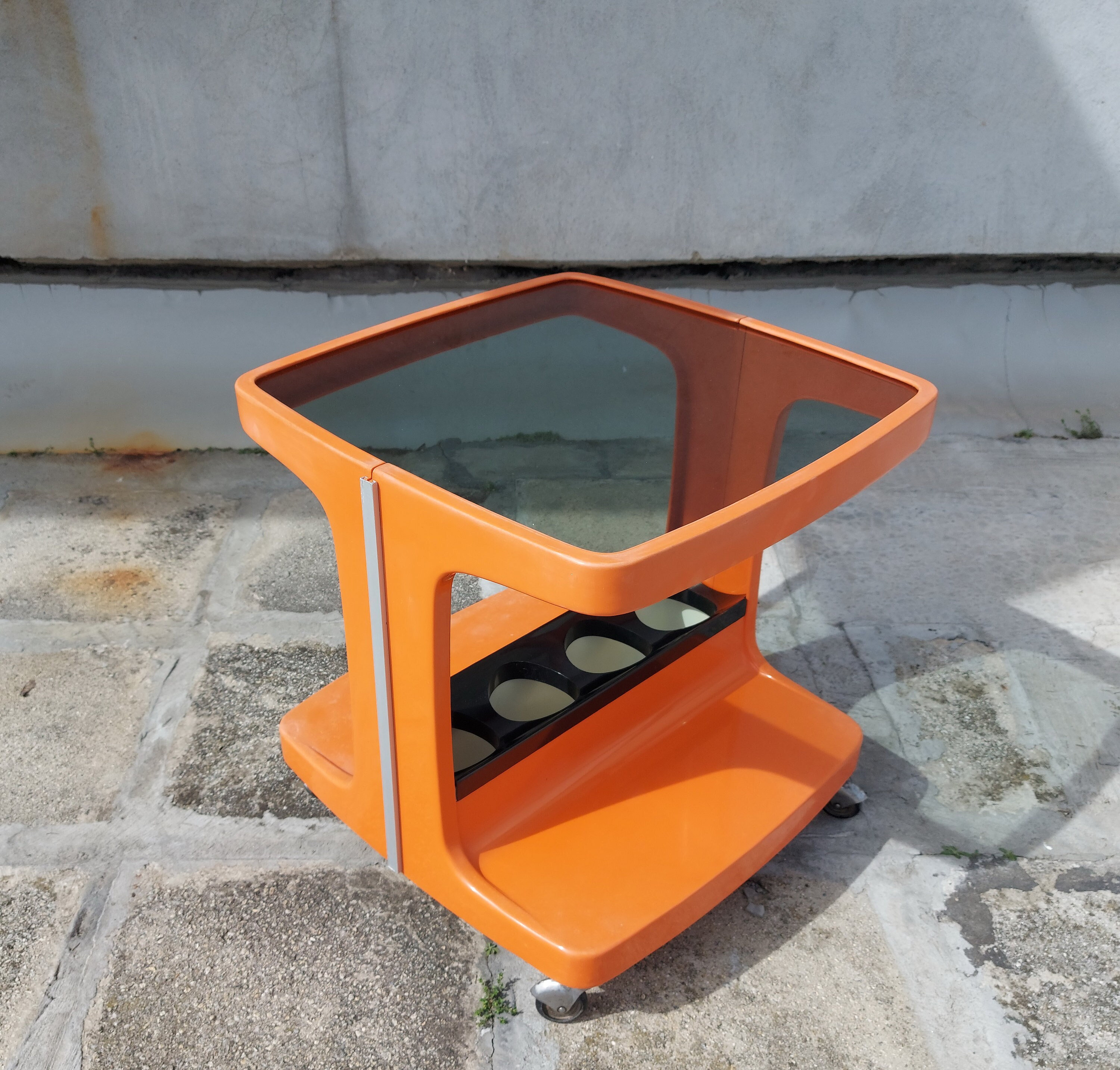 Space Age Orange Plastic Bar Cart - Marc Held Prisunic 70s France