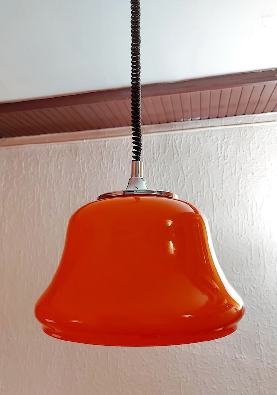 Opalglas Pendellampe 70er Jahre / Space Age Orangen Lampe - .de