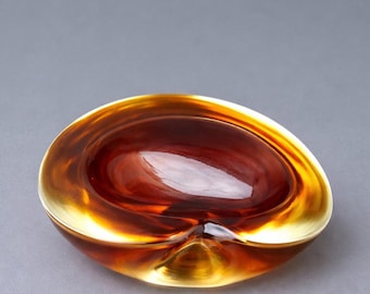Grote kom van Murano Sommerso-glas, helder rood amber, Alfredo Barbini, Italië, jaren 1960