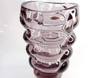 Jarrón de cristal con burbujas de amatista Vladislav Urban - Sklo Union, diseño checo de los años 60