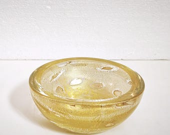Murano Gold Leaf Pulegoso Bowl – Vintage Art Glass Dish - Seguso Style - Italy 1960s