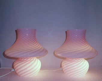 Set van 2 roze paddestoellampen van muranoglas, jaren 60 Italië