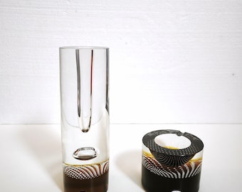 Princ Art Glass Vase and Ashtray Set by Pavel Havelka Signed, Czech Studio Glass, New from 1990s
