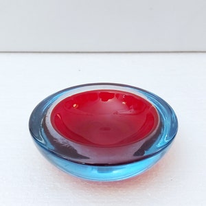 Murano Glass Geode Bowl - Red Blue Sommerso - Italy 60s