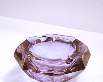 Vintage Likely Murano Diamond Ashtray Pink Faceted Italian Art Glass 1960s