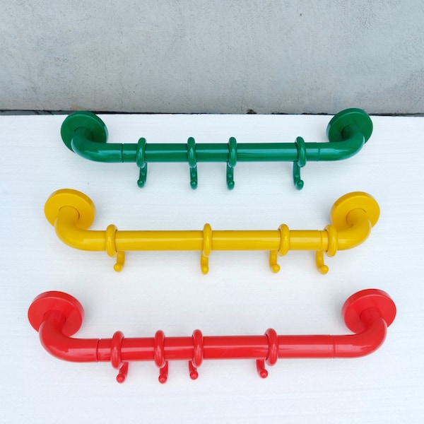 Vintage Clothes or Towel Rail with Four Hooks - Memphis Style - Yugoslavia 80s