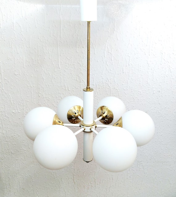 Space Age Sputnik Chandelier with Six Milky Balls - Yugoslavia 70s