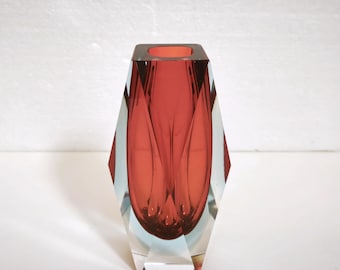 Murano Sommerso Faceted Glass Vase - Mandruzzato Style - Mid Century - Italy 1960s