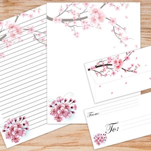 Sakura Printable Stationary Set - Cherry Blossom writing paper 8.5x11 letter size and A4 size sets Lined and Unlined Paper