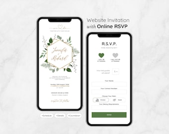 Greenery Wedding Invitation with RSVP Website: Minimalist Digital Evite