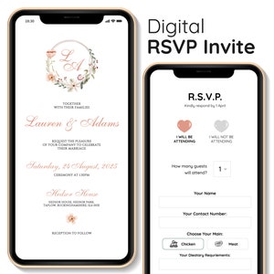 Digitale Hochzeitseinladung Antwortkarte Mini-Hochzeitswebsite - Rose Classic Online Personalisierte elektronische Mobile einladen Sammeloptionen Auswahl