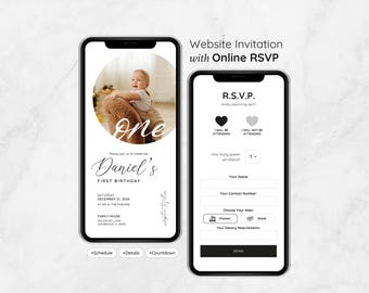 Invito digitale personalizzato per il primo compleanno e sito web RSVP