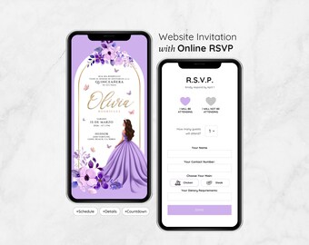 Lilac Quinceañera E-Invite & RSVP Mini Website (Spanish English)