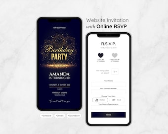Navy & Gold Birthday E-Invite: Personalized RSVP Mini Website (Digital)