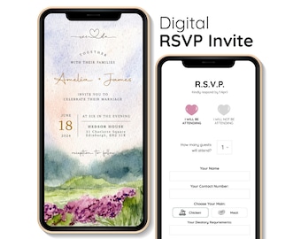 Wedding Invites Digital RSVP Online Mini Website Personalized Mobile E-Invitation Watercolor Image Invite RSVP Form