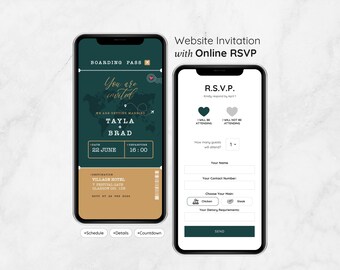 Passport Wedding Invitation: Digital RSVP, Mobile Mini-Website