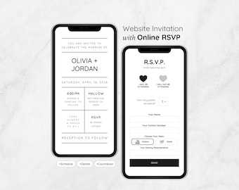 Digital Wedding Invitation & RSVP - Custom Wedding Website Elegant Minimalistic Personalized Electronic Mobile Smartphone Invite