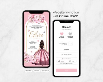 Pink Pastel Quinceañera Invitation: Digital E-Invite & RSVP Website