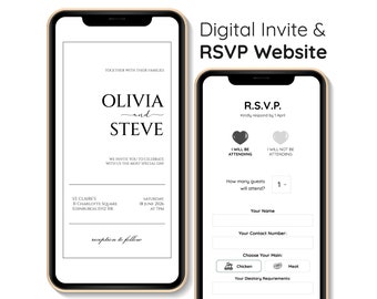 Digital Wedding Invitation & RSVP - Mini Wedding Website - Elegant Font - Minimalistic - Personalized Electronic Mobile Smartphone Invite