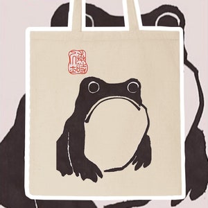 Unimpressed Frog Tote Bag | Fairycore Grunge Cottagecore Toad Aesthetic Bag | Cute Anime Japanese Art Y2k Sustainable Vintage Handmade Gift