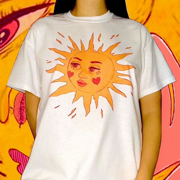 T-shirt graphique Sun Kissed | Celestial Festival Y2k Boho Sunshine Chemise surdimensionnée | T-shirts graphiques mignons vintage d'été Trippy des années 90 Mikiko Clothing