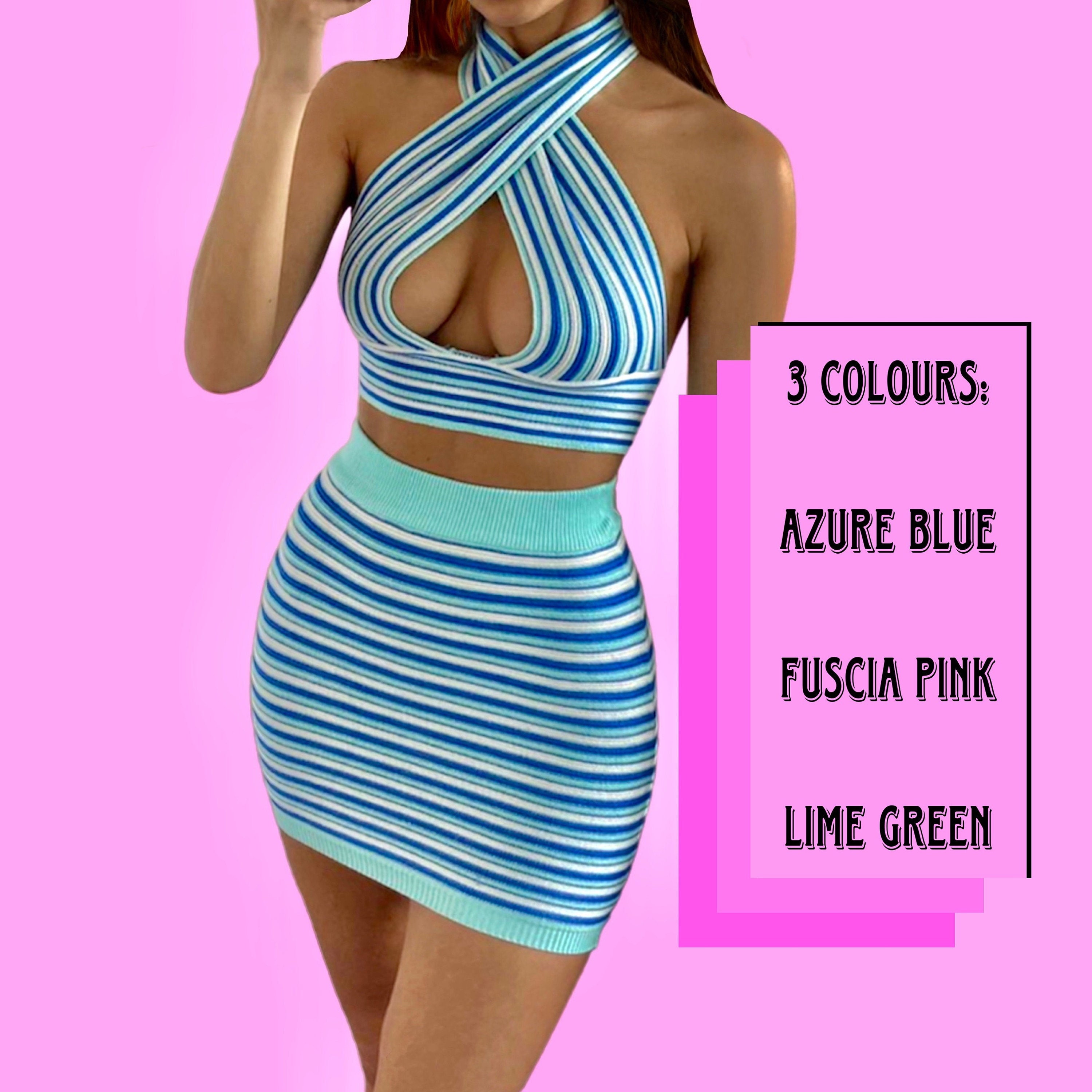 Rave Two Piece Set Y2k Top Skirt Set Knitted 2 Piece Festival Co 