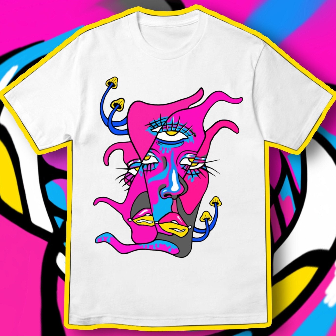 Psychedelic Trippy Shirt Supernatural Vintage T Shirt Unique Mushroom Shirt Anime Fairy Grunge Fungi Toadstool Pink Blue Summer 90s Gift