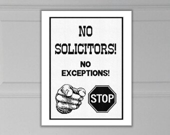No Solicitors Soliciting POSTER SIGN, vintage retro 80's dot matrix printout style