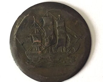 1835 Canadian HALF PENNY Ships, Colonies & Commerce, Canada Token, 1/2 cent copper coin ~ 187 years old