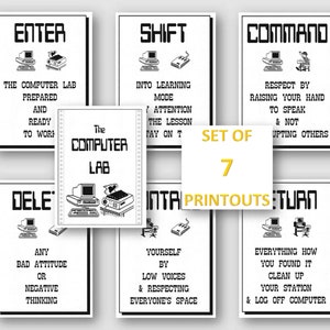 Computer Lab Poster Set, Classroom Decor, Set of 7 Computers Class Decor, Teacher Printables, Classroom Rules Posters, INSTANT DOWNLOAD