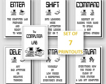 Computer Lab Poster Set, Classroom Decor, Set of 7 Computers Class Decor, Teacher Printables, Classroom Rules Posters, INSTANT DOWNLOAD