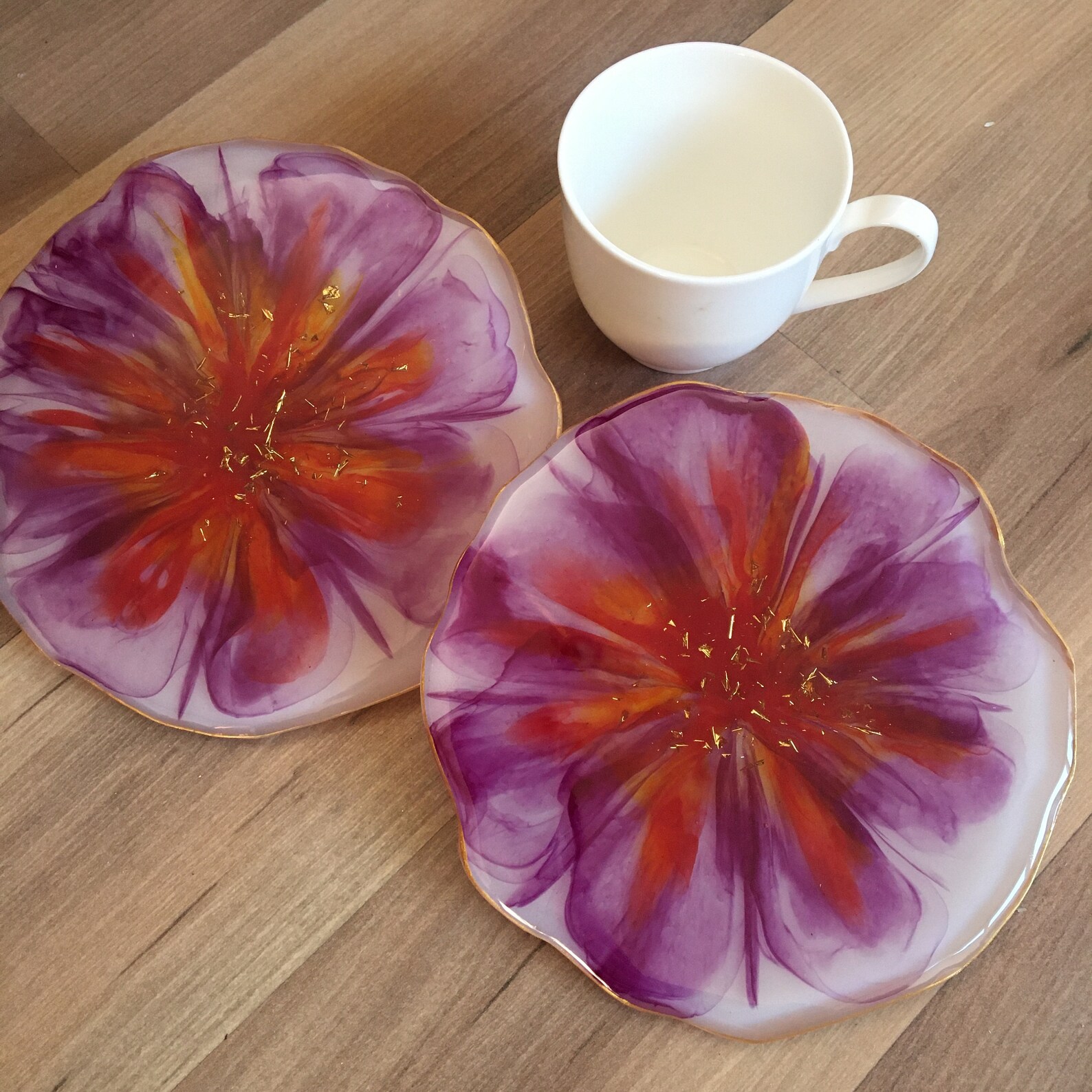 Epoxy Resin Coaster set of 2 Flower Shaped Coasters Home Etsy