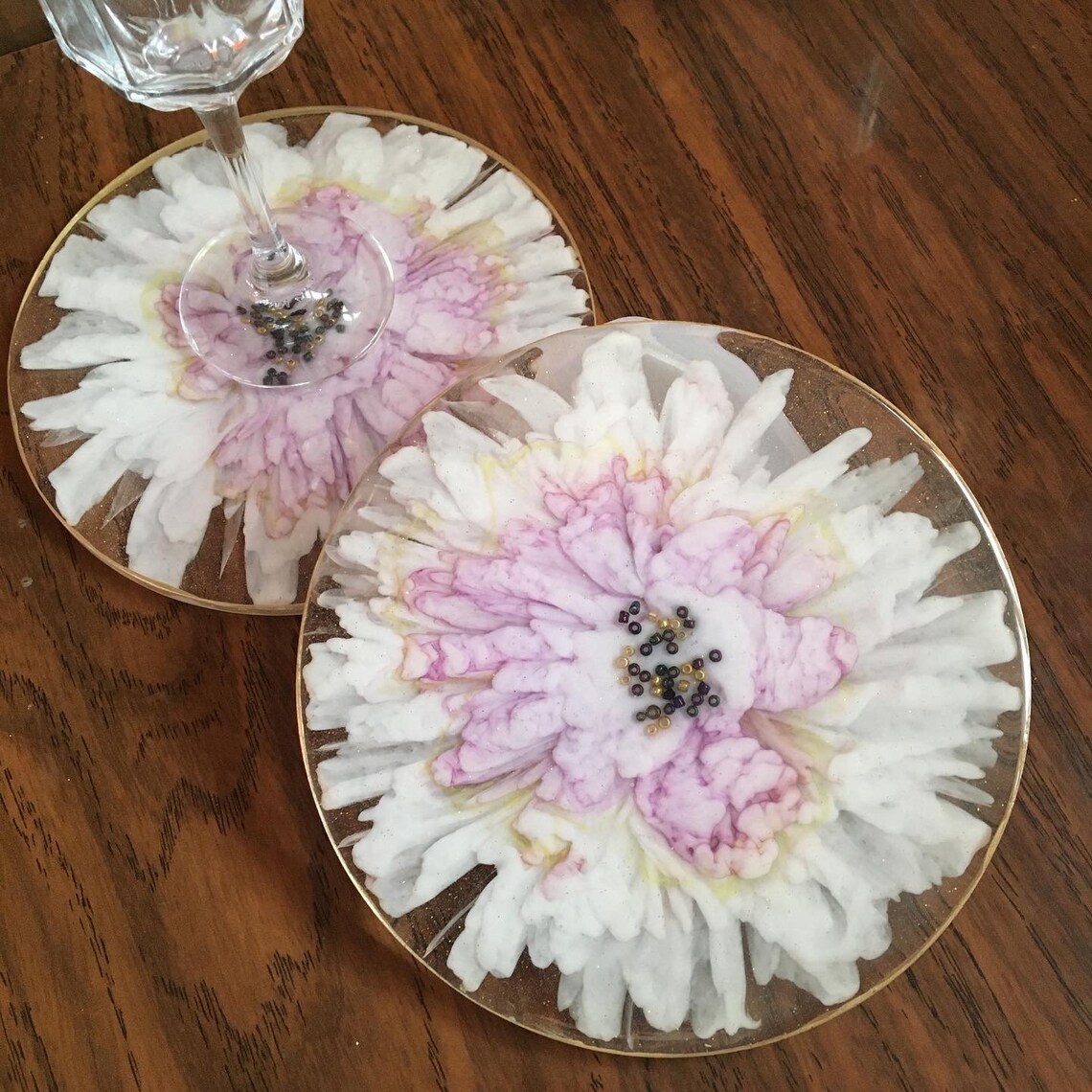 Epoxy resin coasters set of 2 flower shaped home decor Etsy