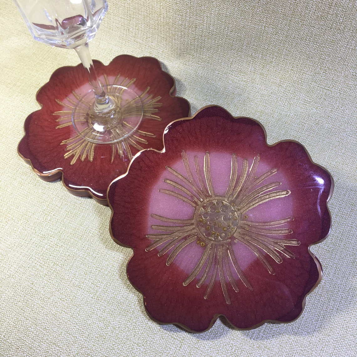 Resin coasters set of 2 flower shaped coasters home decor Etsy