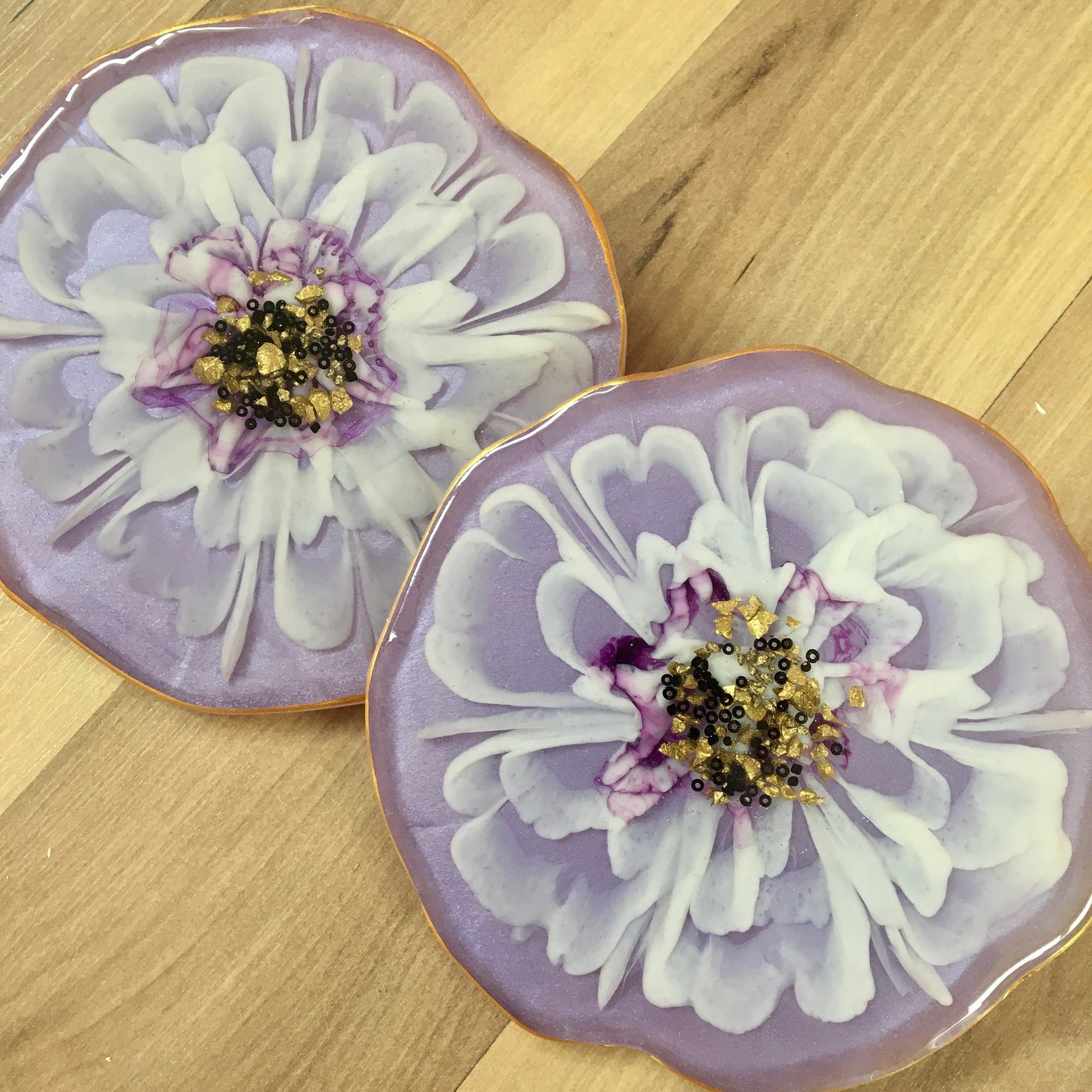 Epoxy Resin Coaster set of 2 Flower Shaped Coasters Home Etsy