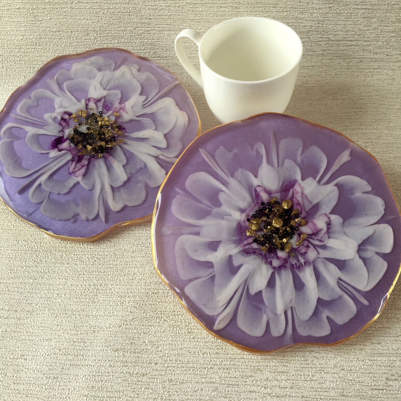 Epoxy Resin Coaster set of 2 Flower Shaped Coasters Home Etsy