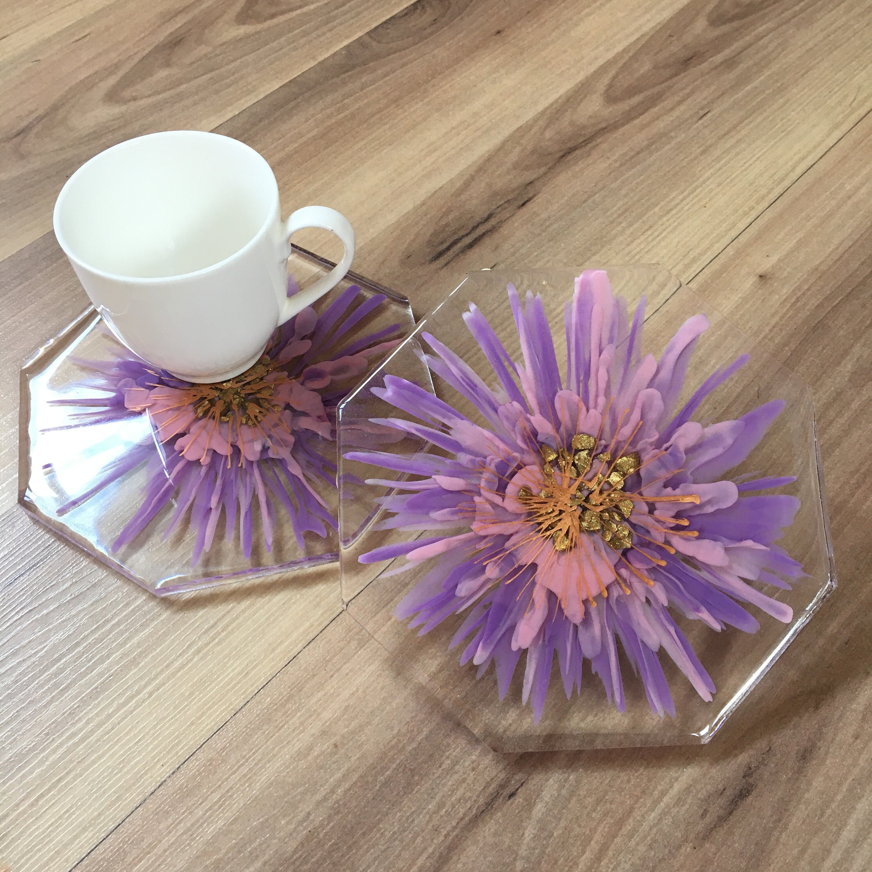 Epoxy Resin Flower Coaster set of 2 Handmade Epoxy Coasters Etsy