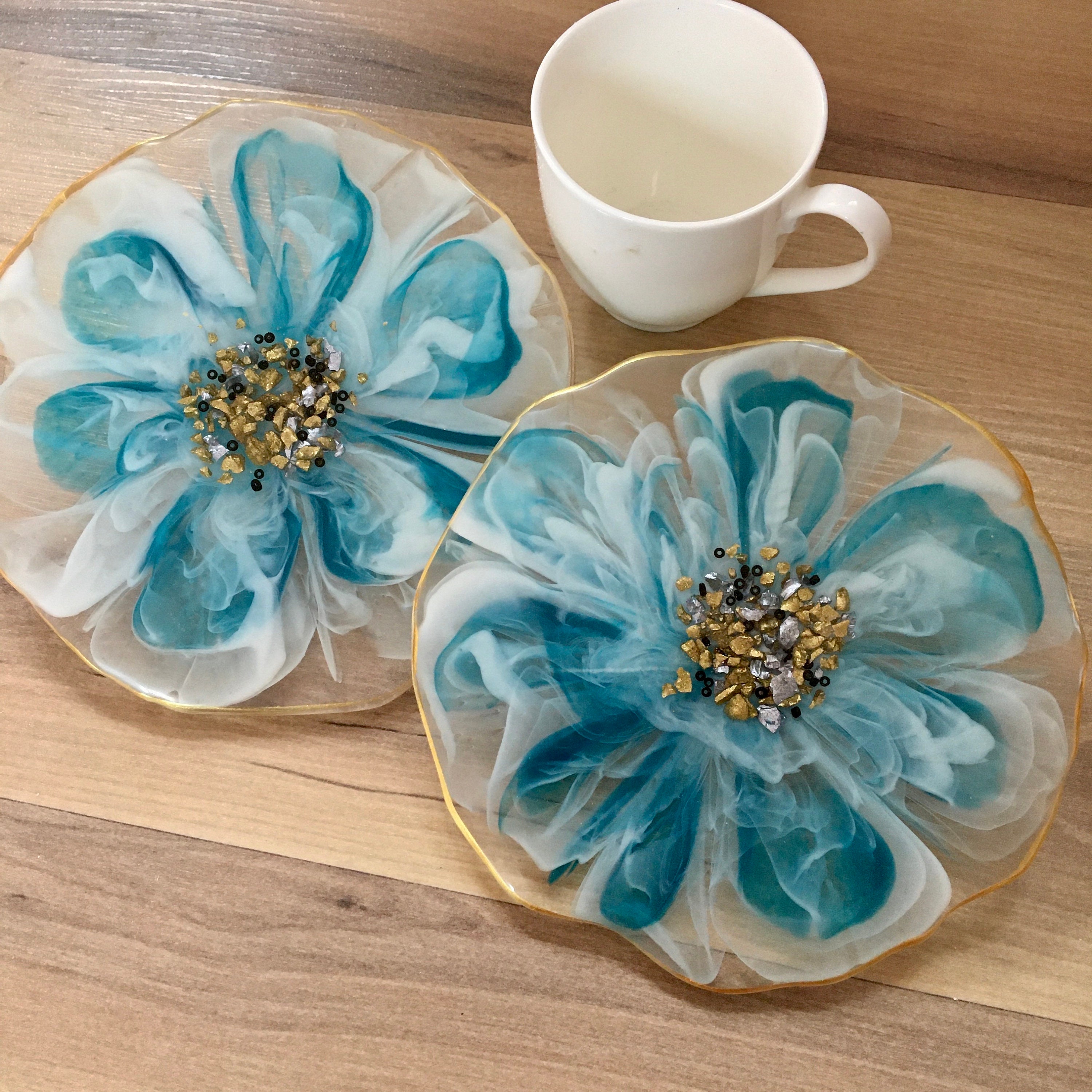 Epoxy Resin coasters set of 2 resin art epoxy coasters Etsy