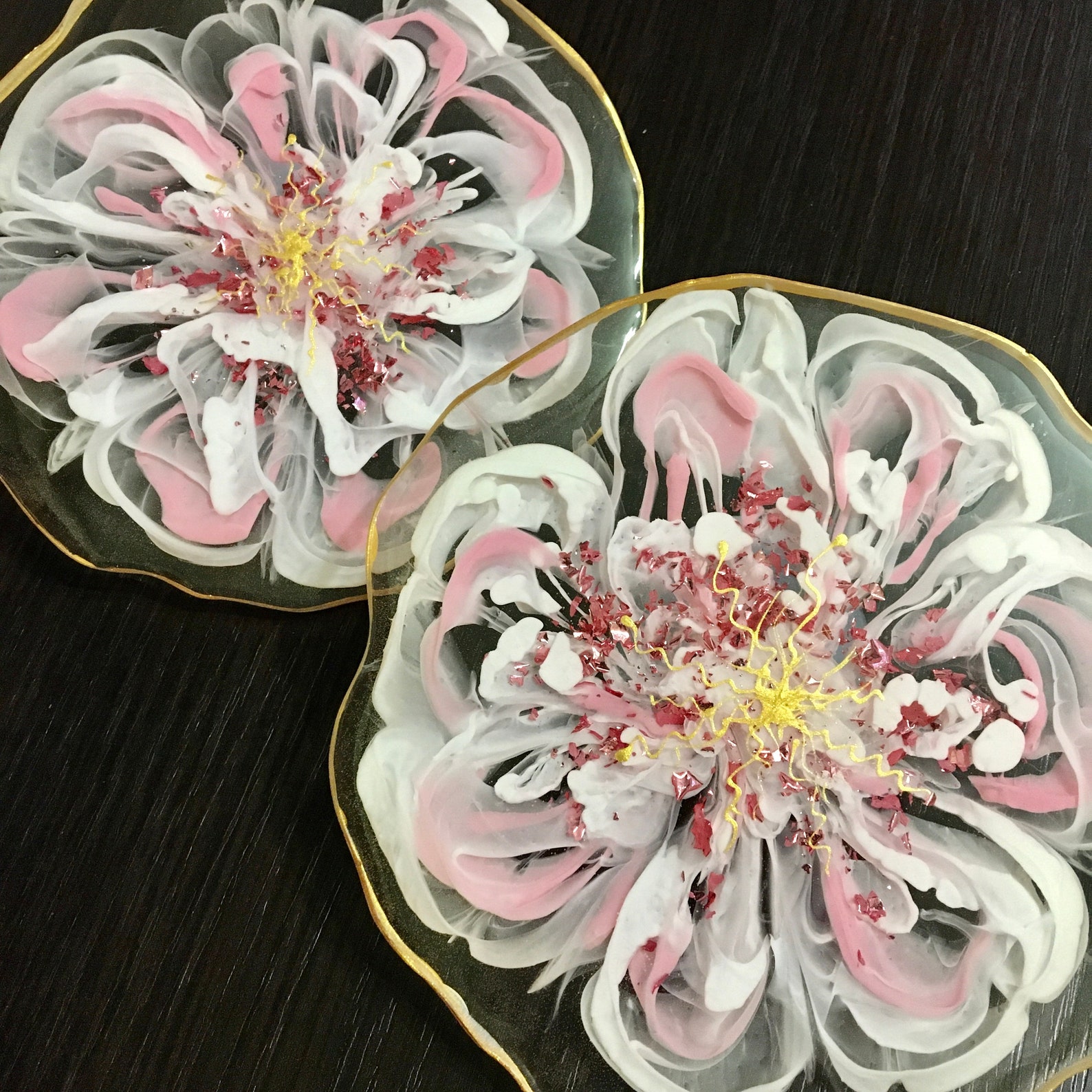 Epoxy Resin Coaster set of 2 Flower Shaped Coasters Home Etsy